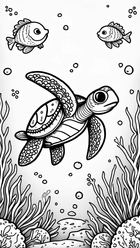 cute realistic sea turtle coloring page